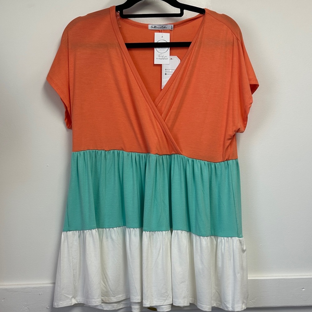 Chic Orange, Teal, and White Women's Blouse